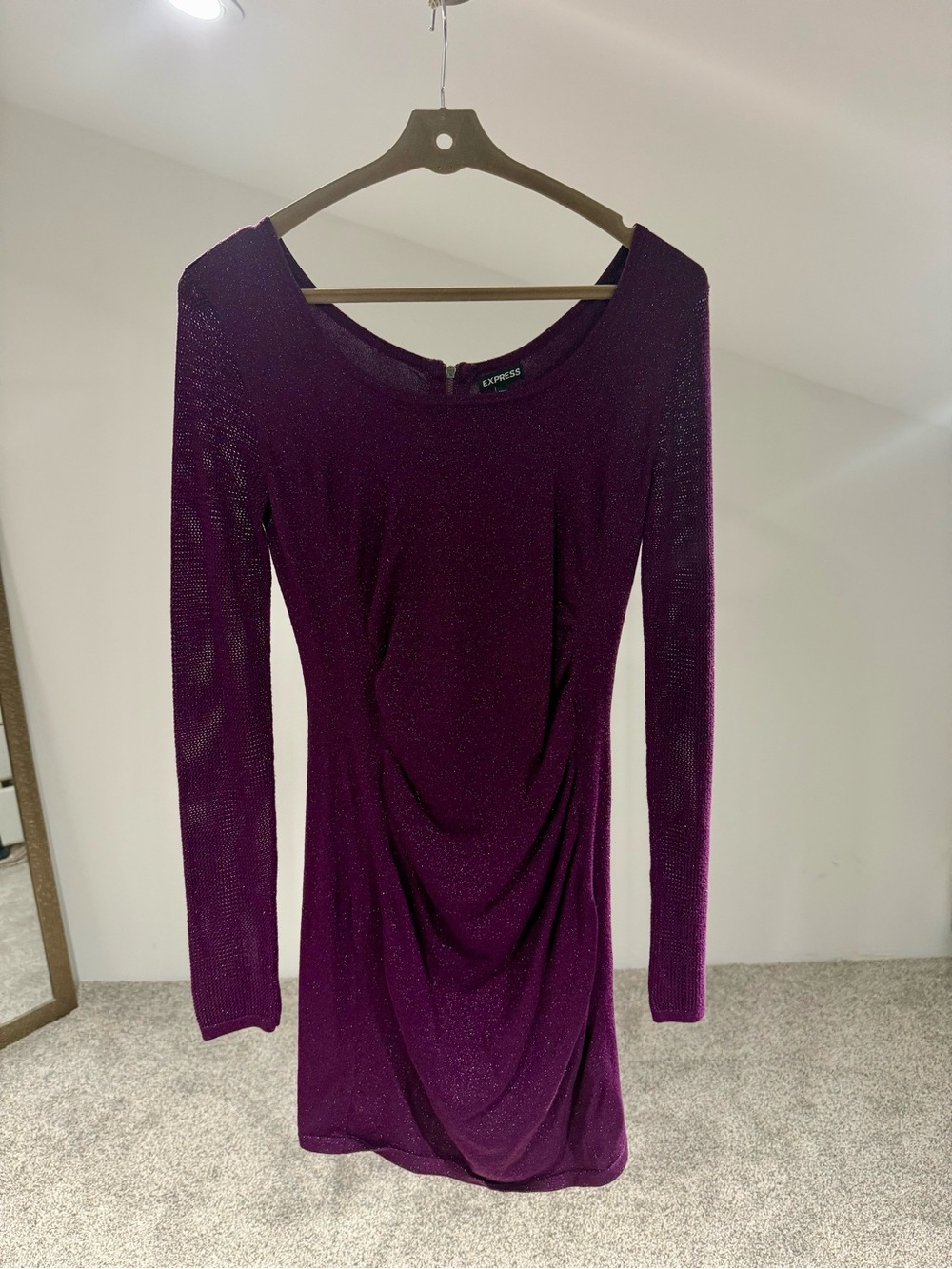 Express Long Sleeve Sparkle Bodycon Dress - Purple